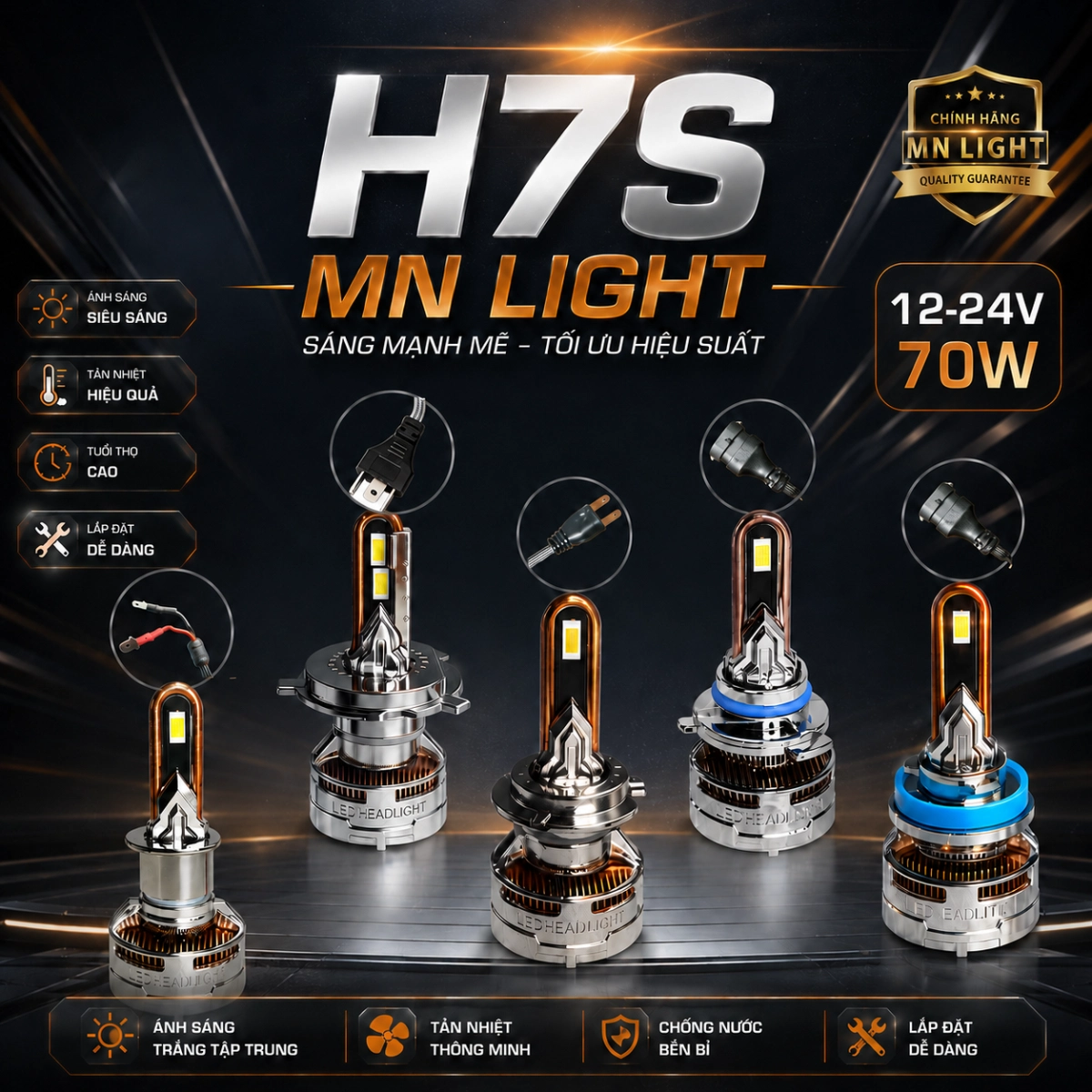 Đèn Led H7S  Mẫu 6/2026 Chân H4, H11 BH 24 Tháng